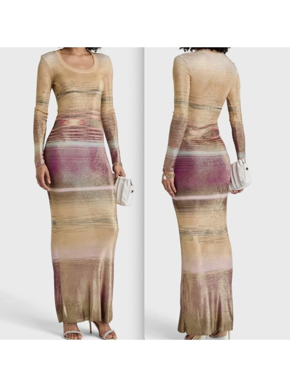MISSONI Orange Label long maxi dress gown 40 US 4-6 long sleeves gold metallic